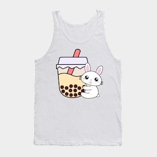 Sweet Baby Rabbit Hugs Bubble Tea Kawaii Cream Boba Tea Tank Top